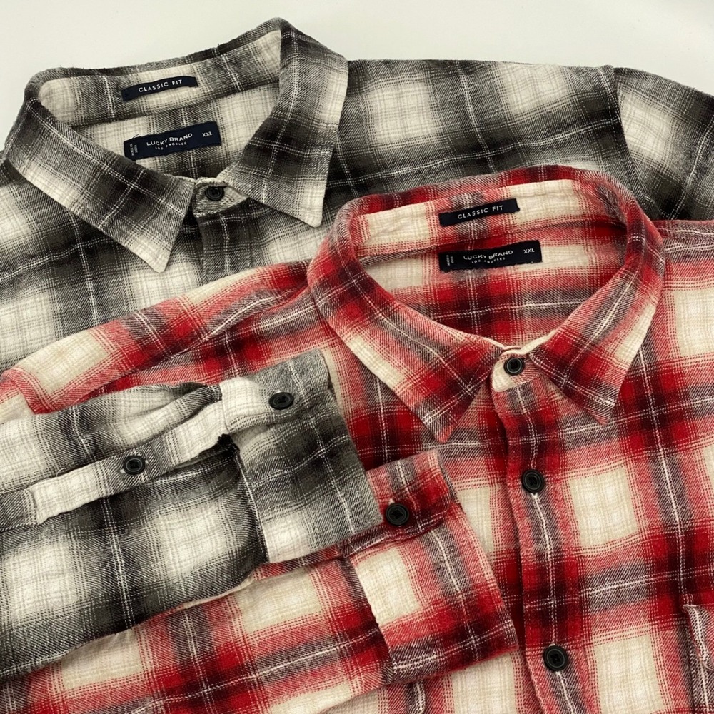 Lucky Brand Shirt Bundle Mens 2XL Classic Fit Plaid Flannel Shirts‎ Red Black